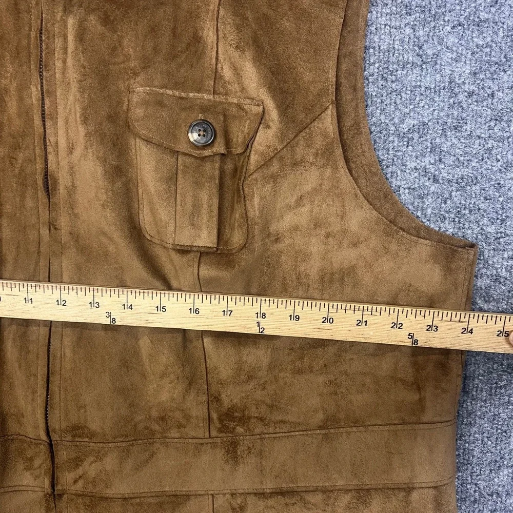 Lauren Ralph Lauren Vest Womens 2X Brown Excellent Faux Suede Full Zip Pocket